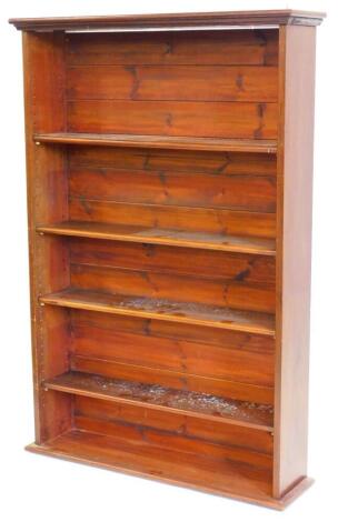 A mahogany open bookcase, with a plain moulded cornice above four adjustable shelves, 151cm high, 101cm wide.