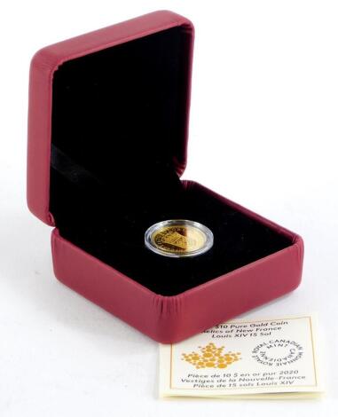 A Royal Canadian Mint ten dollar coin, 99.9% pure gold, 7.8g, sold with paperwork and fitted case.