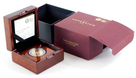 A 2019 gold proof full sovereign, with certificate of authenticity number 150 in fitted case etc.