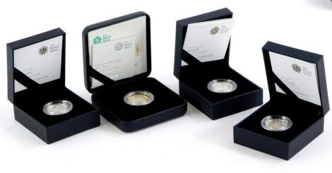 Four silver proof commemorative one pound coins, for 2011 Cardiff, 2010 London and 2011 Edinburgh, Nations of the Crown 2017 Piedfort coin (4).