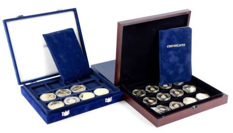 A collection of commemorative medallions, each relating to RAF Squadrons (12), and seven similar in fitted cases.