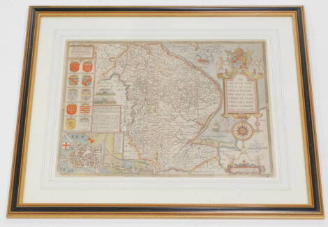 After Hondius. Map of Lincolnshire, showing various coats of arms, etc., 39cm x 51cm.