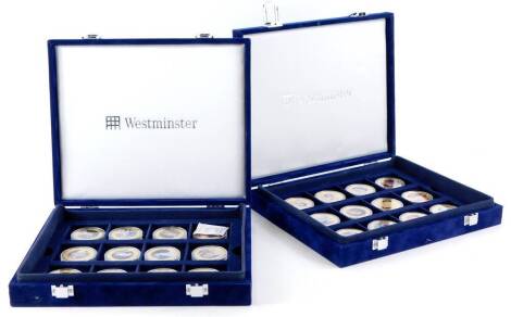 A quantity of gold plated base metal commemorative coins, relating to the Anniversary of the Coronation of Elizabeth II, issued by the Westminster Mint.