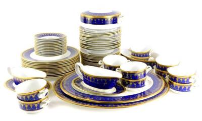 A Royal Worcester Imperial pattern part dinner and tea service, to include tureen cover, two oval meat dishes, a serving dish, two sauce boats and a stand, two handled cups, saucers, dinner plates, soup or cereal bowls, etc.