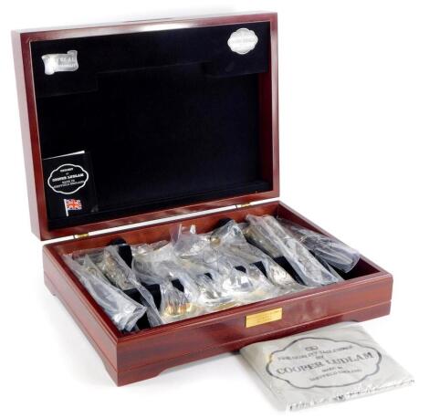 A Cooper Ludlam silver plated Kings pattern canteen of cutlery, in a mahogany case, with presentation plaque from Napier Turbo Charges Limited.