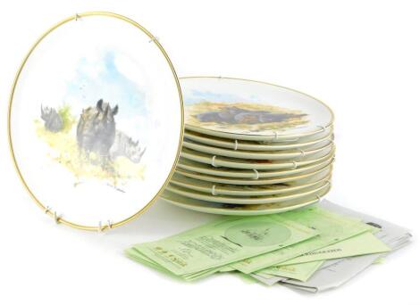 A collection of Wedgwood David Shepherd Wildlife collector's plates, each decorated with African animals.