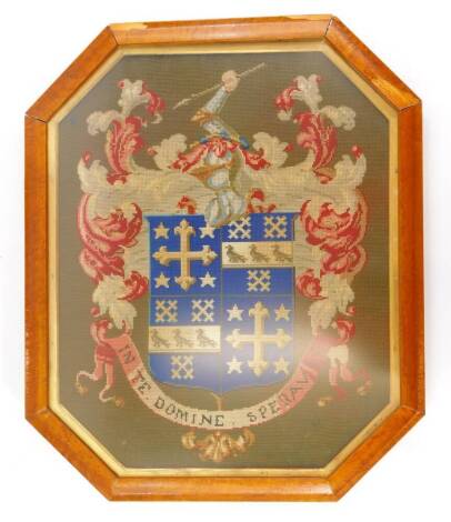 A Victorian wool work crest, in maple frame, 79cm x 57cm overall.