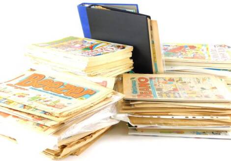 A large quantity of Beano and Dandy comics, to include 1960s, 1970s, two early editions for 1950, comic collection magazines and other comics.