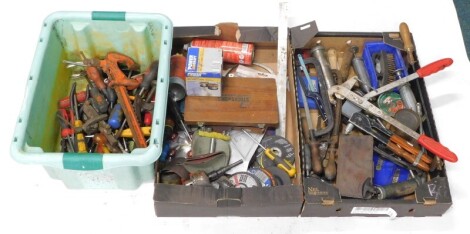 Three boxes of mainly engineer's tools, etc.