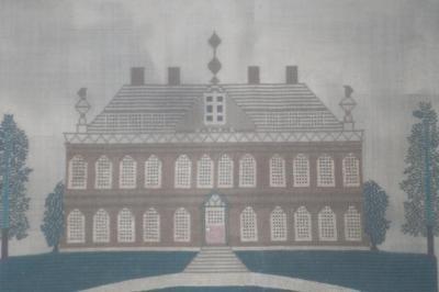 An early 19thC embroidered picture of Noseley Hall