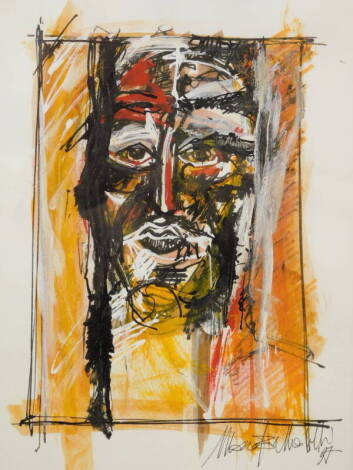 MonoBillie MW (?). Portrait, watercolour, signed and dated (19)97, 24cm x 17cm, and another artist signed etching. (2)