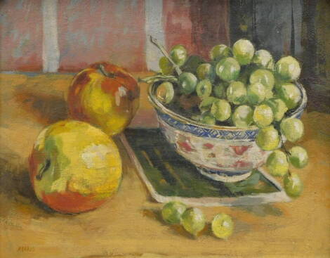 Morris. Fruit still life, oil on board, signed, 19cm x 24cm and another.