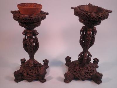 Two Burmese carved hardwood stands