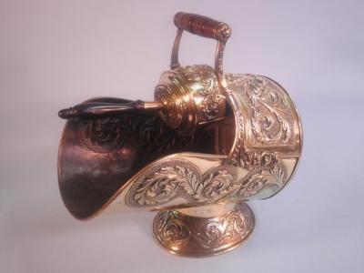 A Benham & Froud brass coal scuttle and shovel