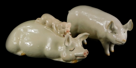 A Beswick model of a pig with piglet, and another Beswick pig, Champion Wall Queen.(2)