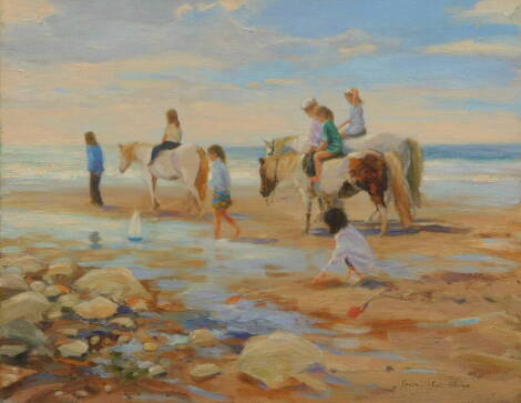 Leslie W Stones. On the beach, oil on canvas, signed, 40.5cm x 51cm.