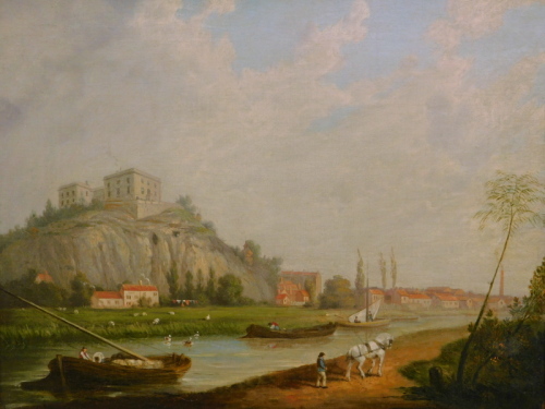 19thC British School. Nottingham Castle from the river, oil on canvas, 34cm x 43cm.