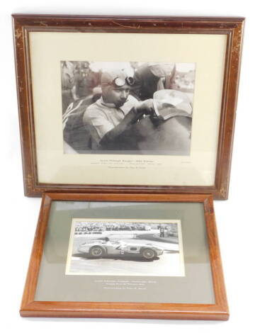 A Jarrott's Motor Racing photograph, of Juan Manuel Fangio, in a Mercedes Benz, Grand Prix de Monaco 1955, signed by Fangio, with certificate, 13.5cm high, 22cm wide.., and a further photograph of Fangio in an Alfa Romeo, Grosser Preis der Schweiz, Brenga