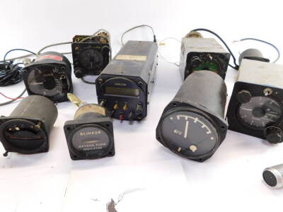 Assorted aircraft control panel gauges, including a ball variometer, Varcom and Crossfell speed gauges, oxygen flow indicators, etc. (a quantity) - 3