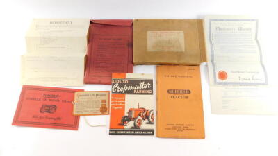 A Nuffield Universal Tractor Driver's Handbook., Fordson Schedule of Repair Charges 1933., David Brown Tractor's Ltd Aids to Crop Master Farming., David Brown Tractor's Ltd Manufacturers Warranty No 22037., etc. (a quantity)