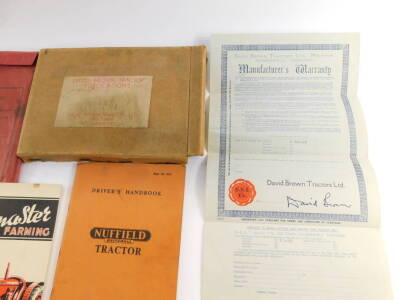 A Nuffield Universal Tractor Driver's Handbook., Fordson Schedule of Repair Charges 1933., David Brown Tractor's Ltd Aids to Crop Master Farming., David Brown Tractor's Ltd Manufacturers Warranty No 22037., etc. (a quantity) - 2