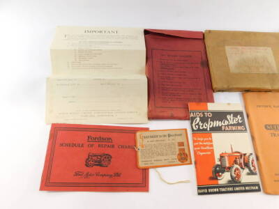 A Nuffield Universal Tractor Driver's Handbook., Fordson Schedule of Repair Charges 1933., David Brown Tractor's Ltd Aids to Crop Master Farming., David Brown Tractor's Ltd Manufacturers Warranty No 22037., etc. (a quantity) - 3