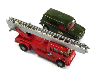 A Budgie Toys Merryweather Turntable Fire Engine, No 254, together with a Spot-On Morris GPO Telephone Mini van, No 210/2., both boxed. (2) - 3