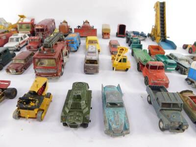 Dinky Corgi and other die cast vehicles, play worn, including a Merryweather Marquis Fire Tender., HDL Hovercraft., Blaw Knox Bulldozer., Horse Box., an Elevator Loader., and a JCB 110B. (a quantity) - 3