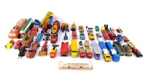 Corgi Dinky and other die cast vehicles, play worn, including a Scammell Semi Trailer, Lincoln Continental with Lehmann-Peterson body work., NCB electric van., Nash Rambler., and a Bedford AA Van. (a quantity)