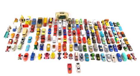 Lesney Matchbox and other die cast vehicles, play worn, including racing and rally cars, trucks, cranes and lorries. (a quantity)