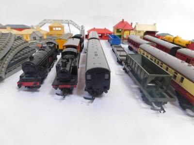 Hornby Tri-ang OO gauge railway, including a locomotive and tender, Princess Elizabeth, British Rail black livery, 4-6-2, 46201., further locomotive, black livery, 4-6-4, 4830., coaches, wagons, station buildings, platforms, track, etc. (a quantity) - 5