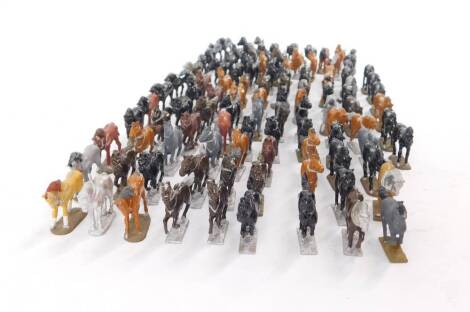 Various 20thC lead cavalry horses, Napoleonic type in brown colourway, 4cm H, various others, etc. (qty)