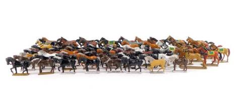 Various 20thC lead cavalry figures, horses, varying colours to include black standing, 3.5cm H, others prancing, etc. (qty)