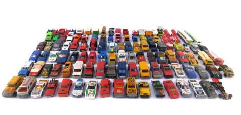 Matchbox Majorette and other die cast vehicles, play worn, including lorries, wagons, emergency vehicles, coaches, cars, etc. (a quantity)