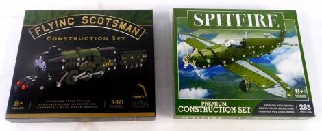 A Fox Company Meccano type Flying Scotsman Construction Set, with decals and instructions, together with a Spitfire Premium Construction Set, both boxed. (2)