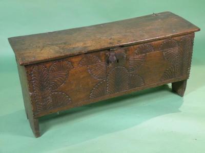 A 17thC oak planked coffer