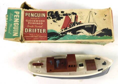 A Penguin clockwork powered scale model of a Drifter, series 4, International Model Aircraft Ltd, boxed, key lacking.