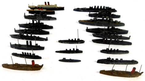 Early 20th metal scale models of battleships, further naval and merchantile craft. (a quantity)