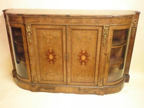 A Victorian burr walnut credenza with gilt metal mounts