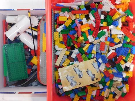 Lego, bricks, bases, fencing, signs, etc. (a quantity)