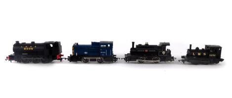 A Hornby OO gauge LNER J94 locomotive 006, R2062, an LMS Pug Locomotive 0-4-0, 11232, R2065, BR diesel Class 06 locomotive, blue livery, 0-4-0, R874, and a Lancashire and Yorkshire Railway locomotive, 0-4-0 ST, R150, all boxed. (4)