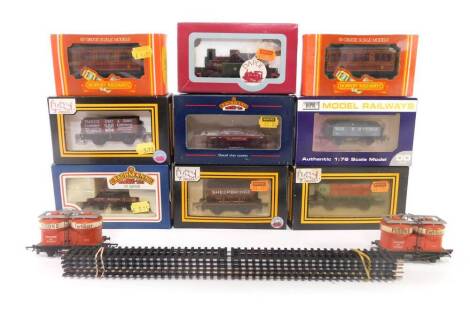 Bachmann, Hornby and other OO gauge rolling stock, including wagons and coaches, a Dapol GWR green terrier shunting locomotive 0-6-0, track, etc., some boxed. (a quantity)