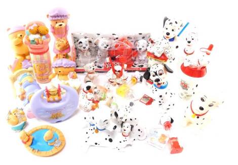 Walt Disney 101 Dalmations collectables, to include an infant squeeze toy set., drinks beakers, sweet dispensers, tooth brush holders, together with Forever Friends collectables. (a quantity)