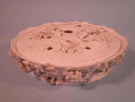 A 19thC Belleek type porcelain pot pourri basket