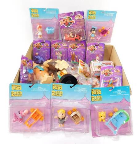 Flintstones collectable figures by Mattel, Flintstone Kids figures, friction driven log car, bubble bath containers and further figures. (a quantity)