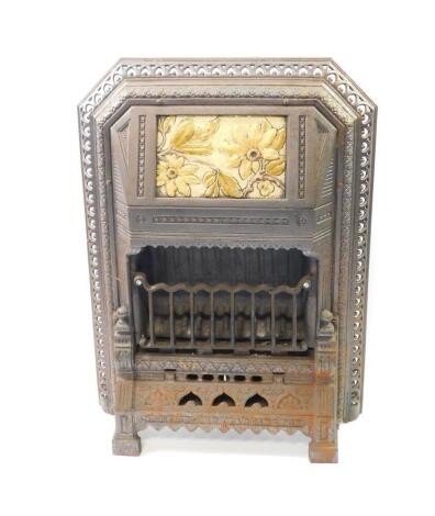 A Victorian cast iron and enamel gas heater by T Fletcher of Warrington, cast with leaves, the hood bearing registration lozenge, 72.5cm high, 55cm wide, 14cm deep. Auctioneer Note: We have specific vendor instructions to sell WITHOUT RESERVE.