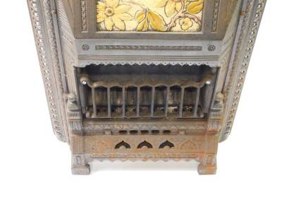 A Victorian cast iron and enamel gas heater by T Fletcher of Warrington, cast with leaves, the hood bearing registration lozenge, 72.5cm high, 55cm wide, 14cm deep. Auctioneer Note: We have specific vendor instructions to sell WITHOUT RESERVE. - 2