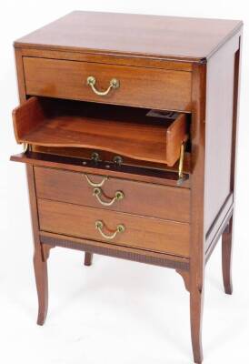 A early 20thC five drawer music chest, each drawer opening to a shelf, brass handles, on splay feet, with fret work base, 88cm high, 50cm wide, 36cm deep. - 2