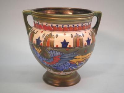 A Dutch vase, possibly Gauda, with two handled decorated with