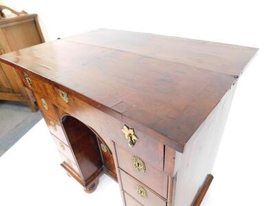 An early 18thC and later adapted walnut kneehole bachelor's secretaire chest, with folding top and raised on bun feet, 87cm high, 87cm wide, 58cm deep. - 3